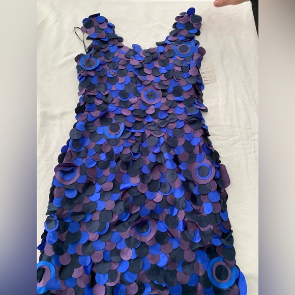 Purple and blue Taffeta leaf paillette disco 80s 90s Formal prom Dress size 6 - Picture 10 of 14